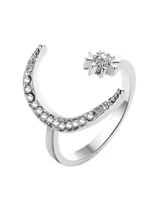 Goho Silver Crystal-Studded Open Finger Ring