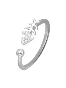 Goho Silver Stone-Studded Arrow & Heart Adjustable Finger Ring