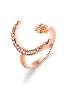 Goho Alloy Stone-Studded Floral Open Finger Ring