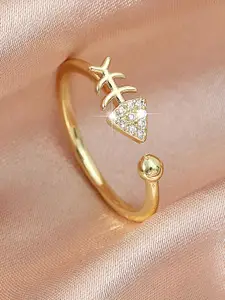 Goho Silver Stone-Studded Arrow & Heart Adjustable Finger Ring