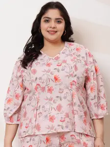 Athena Ample Plus Size Floral Print Gathered Or Pleated A-Line Top