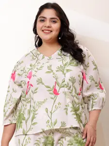 Athena Ample Plus Size Floral Printed V-Neck Top