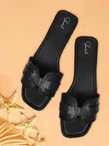 Shoestail Textured Open Toe Flats