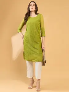 all about you Ethnic Motifs Round Neck Regular Sleeves Chikankari Kurta