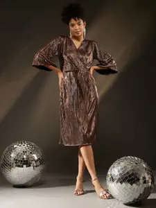 BAESD Embellished V-Neck Bell Sleeves Midi Dress