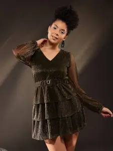 BAESD Self Design V-Neck Net Fit & Flare Dress