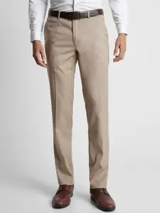 Peter England Elite Men Textured Slim Fit Mid-Rise Formal Trousers