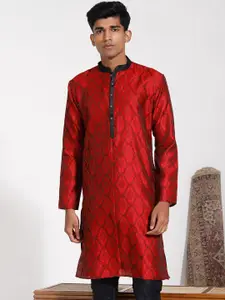 VASTRAMAY Printed Mandarin Collar Jacquard Kurta