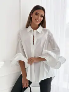 StyleCast White Spread Collar Opaque Casual Shirt