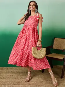 Sangria Pink Ethnic Motifs Printed Pure Cotton Sleeveless Maxi Ethnic Dress