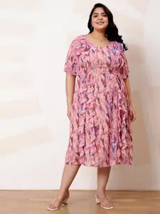 Athena Ample Plus Size Floral Print Ruffled Georgette A-Line Midi Casual Dress