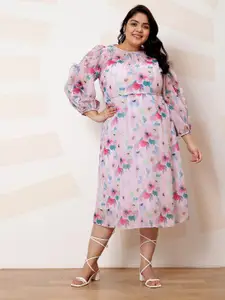 Athena Ample Plus Size Floral Print Ruffled Georgette A-Line Midi Casual Dress