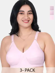 KOMLI Pack Of 3 Full Coverage Non Padded Pure Cotton Minimizer Bras With All Day Comfort