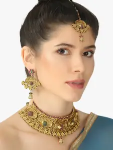 Adwitiya Collection 24 CT Gold-Plated Stone-Studded  Necklace & Earrings