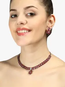 Adwitiya Collection Gold-Plated Stone-Studded  Necklace & Earrings