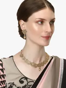 Adwitiya Collection 24CT Gold-Plated Floral  Necklace & Earrings