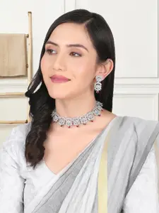 Adwitiya Collection Rhodium-Plated CZ Stone-Studded Necklace & Earrings