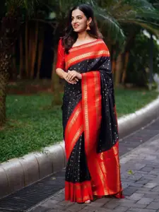 AVANSHEE Polka Dots Woven Design Zari Silk Cotton Banarasi Saree