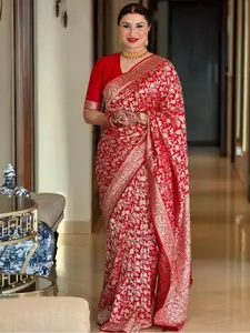 AVANSHEE Ethnic Motifs Woven Design Zari Silk Cotton Banarasi Saree