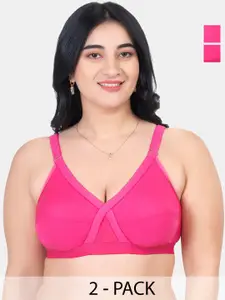 KOMLI Pack Of 2 Full Coverage Non Padded Pure Cotton Minimizer Bras With All Day Comfort