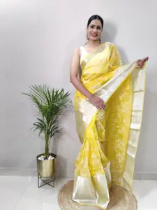 LeeliPeeri Designer Floral Printed Zari Ready to Wear Organza Saree