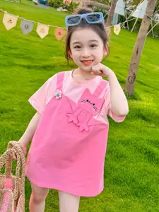 StyleCast x Revolte Girls Pink & Black Round Neck Pinafore Dress