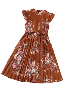 StyleCast x Revolte Girls Brown Round Neck Floral Print Fit and Flare Dress