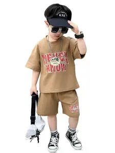 StyleCast x Revolte Boys Khaki Colour & Red Printed T-shirt with Shorts