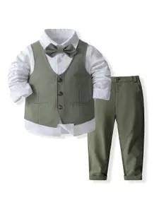 StyleCast x Revolte Boys Green & White Shirt Collar Pure Cotton Shirt with Trousers