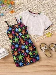 StyleCast x Revolte Girls White & Blue Printed Top with Skirt