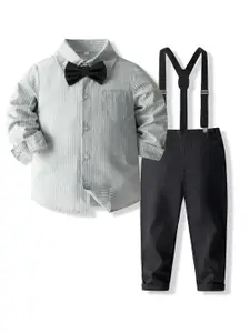 StyleCast x Revolte Boys Grey & Black Shirt Collar Striped Shirt with Trousers