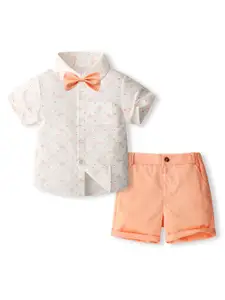 StyleCast x Revolte Boys Orange & White Shirt Collar Printed Shirt with Shorts