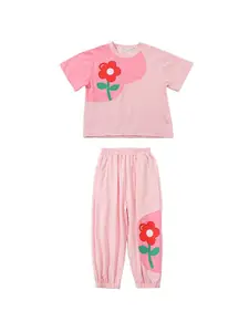 StyleCast x Revolte Girls Pink & Green Printed Top with Pyjamas