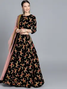 Ethnovog Embroidered Sequinned Velvet Ready to Wear Lehenga & Blouse With Dupatta