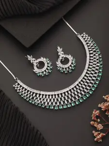 Jazz and Sizzle Silver-Plated American Diamond Studded Necklace & Earrings