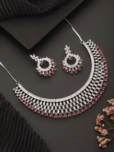 Jazz and Sizzle Sliver-Plated AD & CZ- Studded Necklace & Earrings