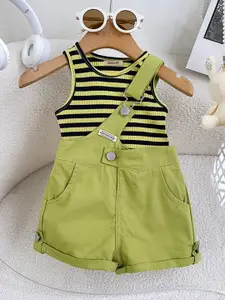 INCLUD Girls Striped Round Neck Sleeveless Top with Shorts