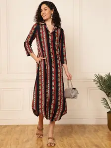 DEEBACO Ethnic Motifs Print A-Line Midi Dress