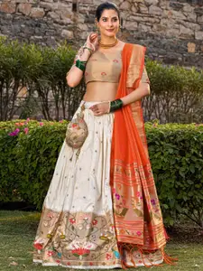 LOOKNBOOK ART Woven Design Silk Semi Stitched Lehenga & Unstitched Blouse With Dupatta