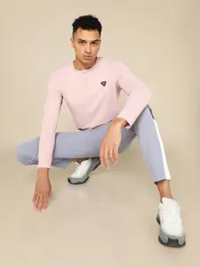 Technosport Men Self Design Henley Neck Slim Fit T-shirt