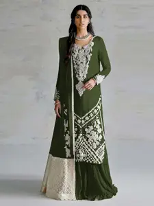 ODETTE Ethnic Motifs Embroidered Georgette Semi-Stitched Dress Material