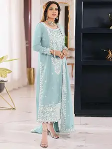 ODETTE Embroidered Organza Semi-Stitched Dress Material