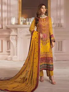 ODETTE Ethnic Motifs Embroidered Georgette Semi-Stitched Dress Material
