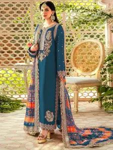 ODETTE Embroidered Organza Semi-Stitched Dress Material