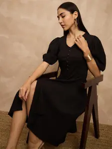 all about you V-Neck Puff Sleeves A-Line Dress