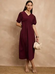 all about you Puff Sleeves Empire Midi Dress