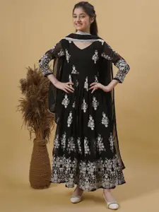 Kedar Fab Floral Embroidered Maxi Ethnic Dress With Dupatta