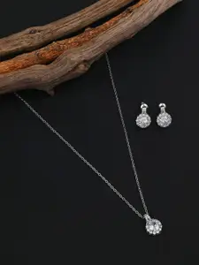 E2O Silver-Plated Circular Pendant with Chain & Earrings