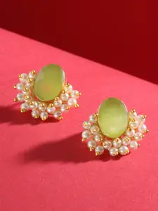 Saraf RS Jewellery Gold Plated Stone & Pearl Beaded Studs Earrings