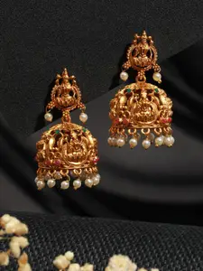 Saraf RS Jewellery Gold-Plated American Diamond Temple Contemporary Jhumkas